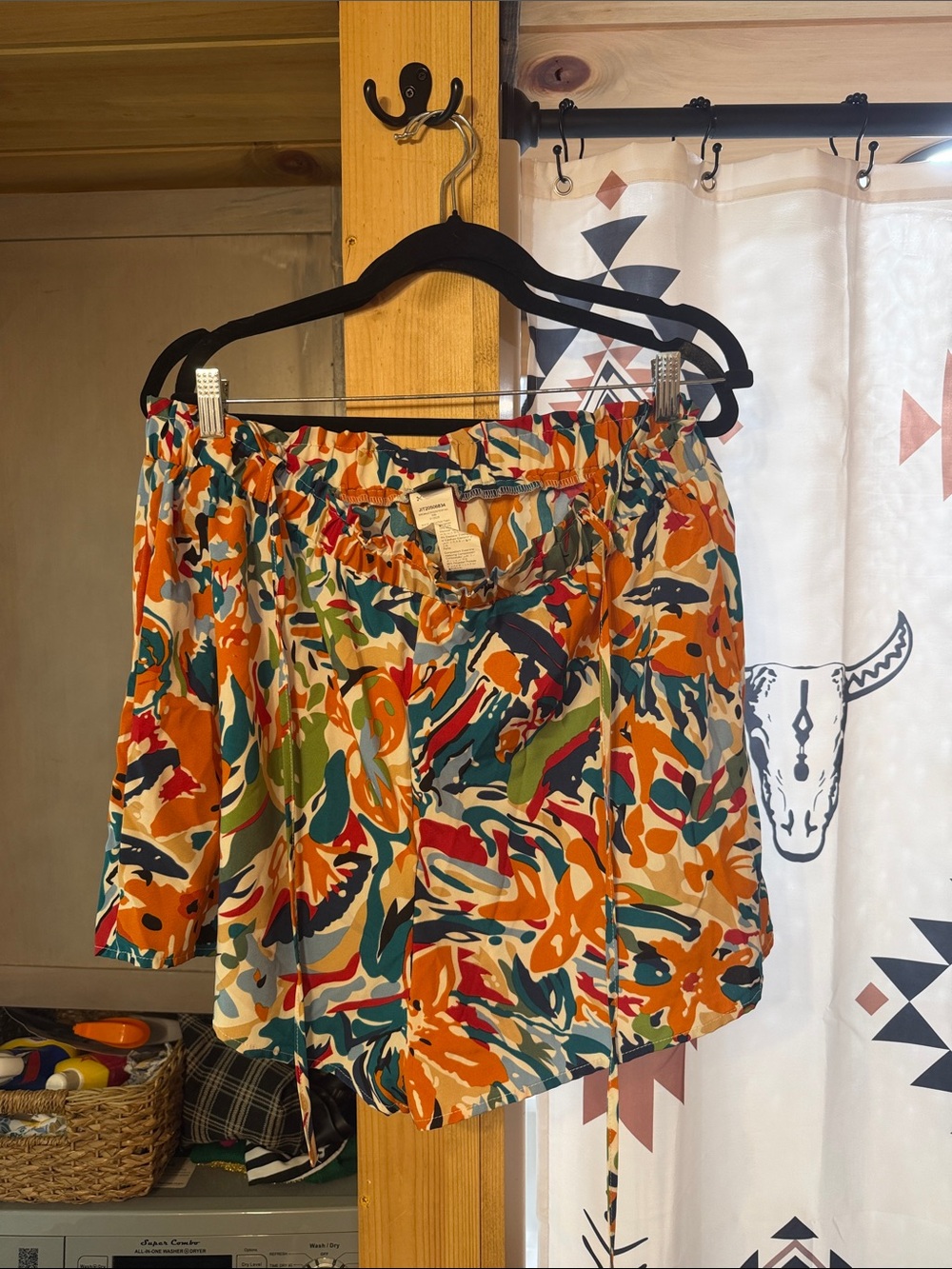 SHEIN Multicolor Abstract Print Skater Shorts - Orange, Green, Navy, Cream